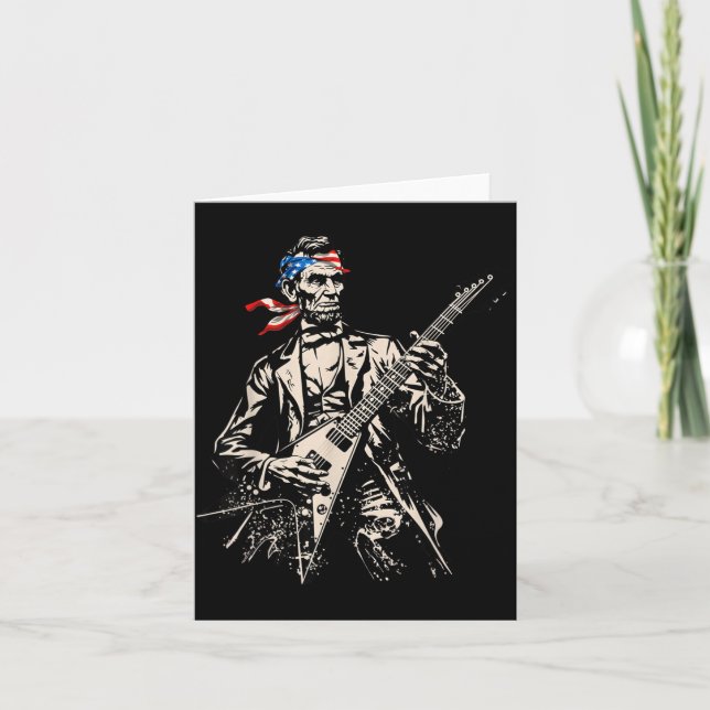 Carte Abraham Lincoln Rétro Jouant du Rock Roll à la Gui (Devant)