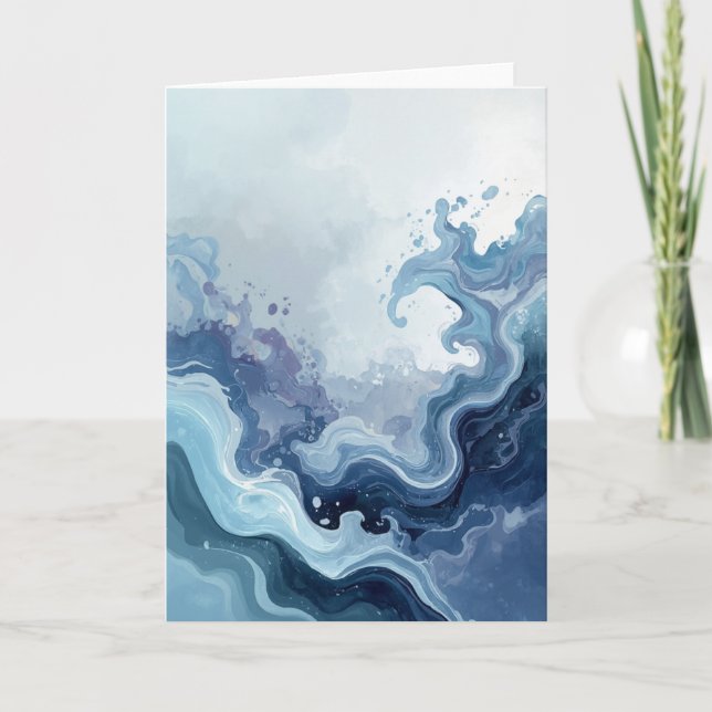 Carte Abstract Blue Ocean Waves Watercolor Greeting Card (Devant)