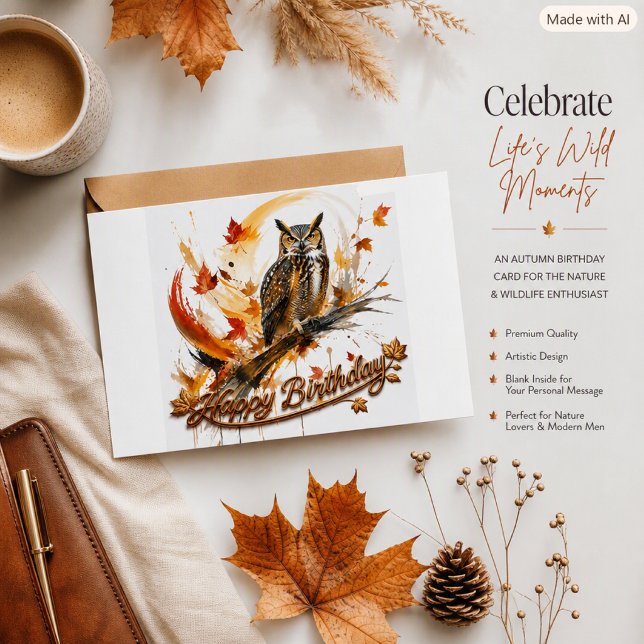 Carte abstraite de chouette d'automne pour anniver (Créateur téléchargé)