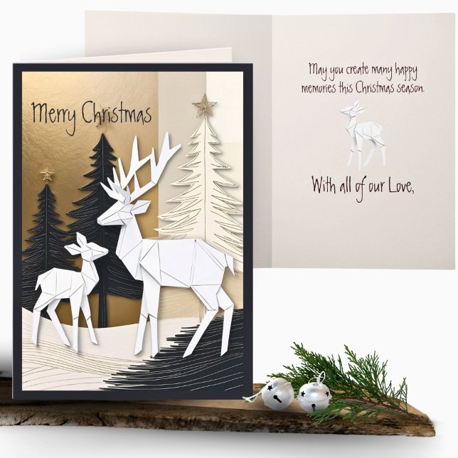 Carte Abstraite forêt minimale de rennes de Noël Origami (Créateur téléchargé)