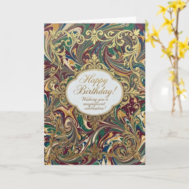 Carte Acanthe Or Vert Botanique Joyeux Anniversaire (Fleur jaune)
