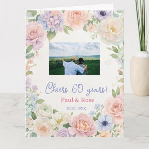 Carte acclamations 60 ans violet rose pastel floral phot