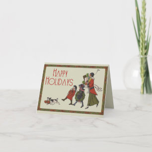 Carte Achats de Noël vintage en famille, plaisir garanti