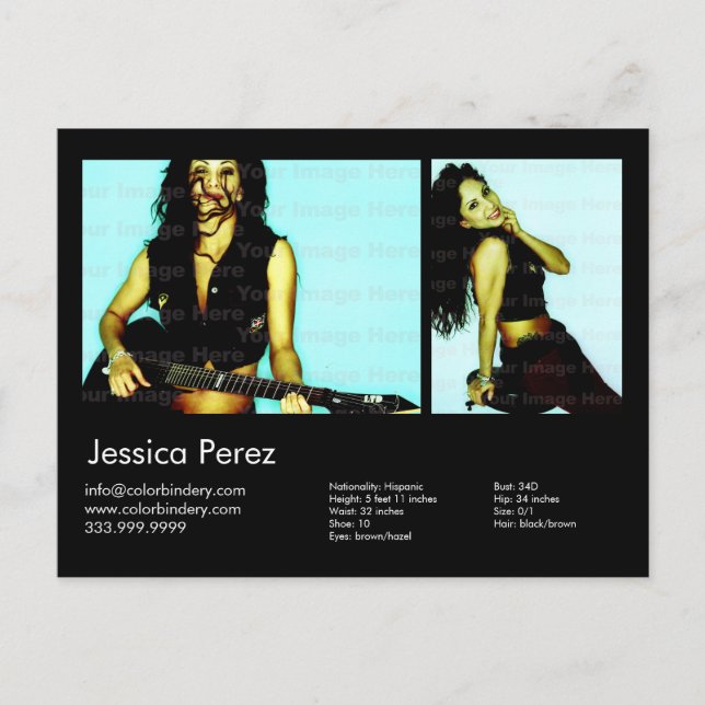 Carte Acteur/Modèle 2 Shot Black Headshot (Devant)