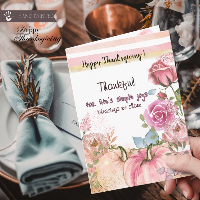 Carte Action de grâce citrouille florale élégante (Elegant Floral Pumpkin Thanksgiving Card)