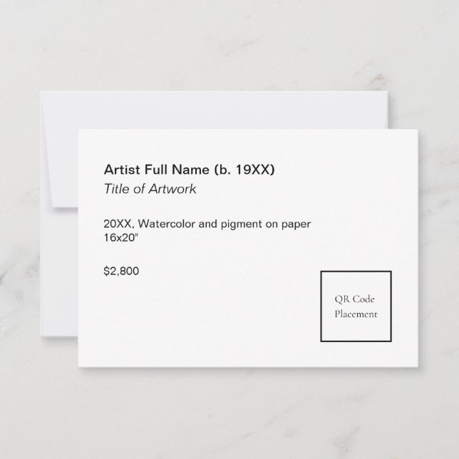 Carte Add QR Code Artwork Exhibition Label Template (Devant)