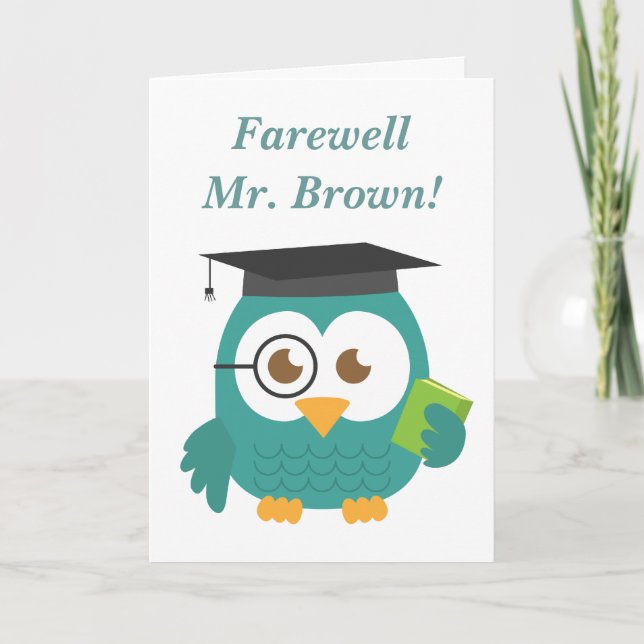 Carte Adieu à l'enseignant, chouette enseignante mignonn (Devant)