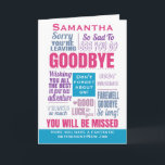 Carte Adieu Adieu Nouvelle retraite d'emploi<br><div class="desc">Dites au revoir avec style. Ce fabuleux design typographique comporte plusieurs messages d'adieu. Une magnifique carte de voeux énorme pour envoyer vos meilleurs voeux, . Serait parfait pour un employé ou un collègue de bureau - ou juste pour montrer à un ami combien vous appréciez. Peut être personnalisé avec son...</div>