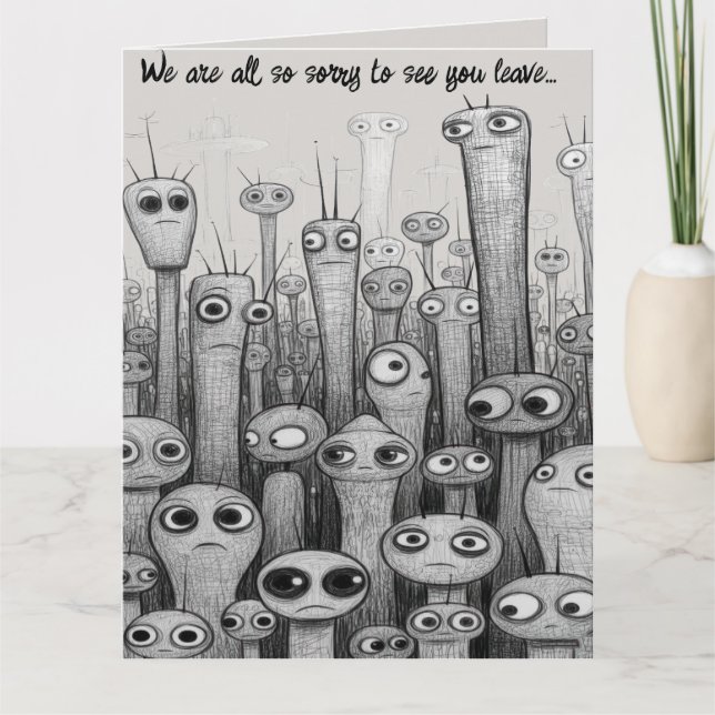 Carte Adieu d'aliens tristes pliables et modifiables (Devant)