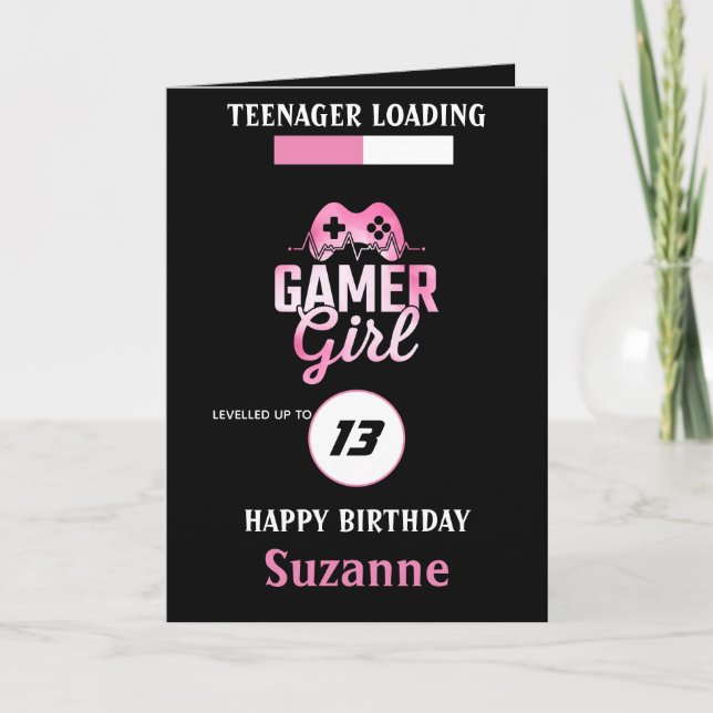 Carte Adolescent Chargement Gamer Girl Leveled Up (Devant)