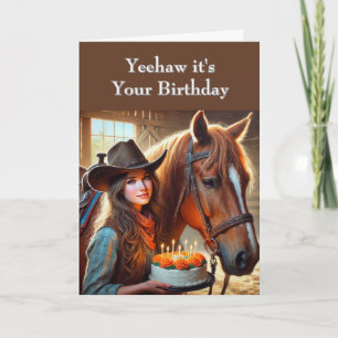 Carte Adolescente occidentale Cowgirl Cheval Anniversair