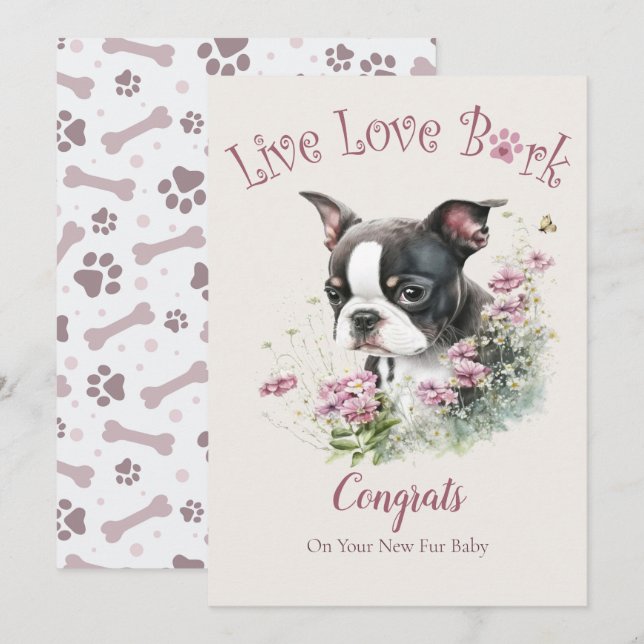 Carte Adoption de chien Boston Terrier, journée Gotcha (Devant / Derrière)