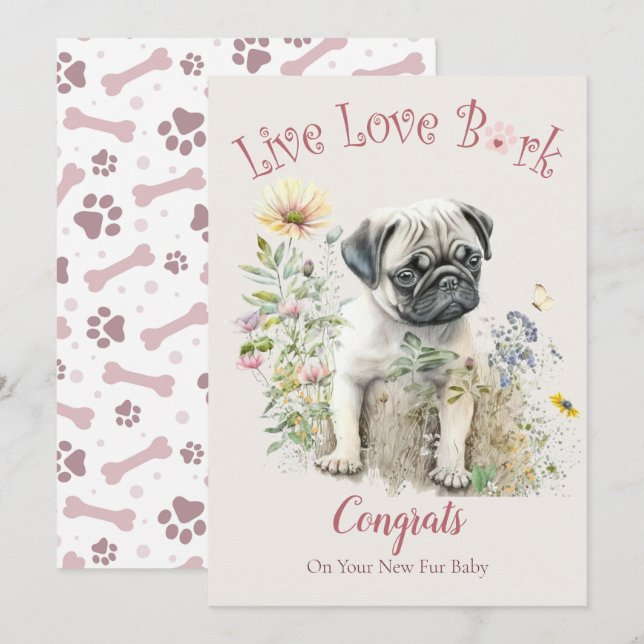 Carte Adoption de chien Carlin, Jour J'ai Craqué (Devant / Derrière)