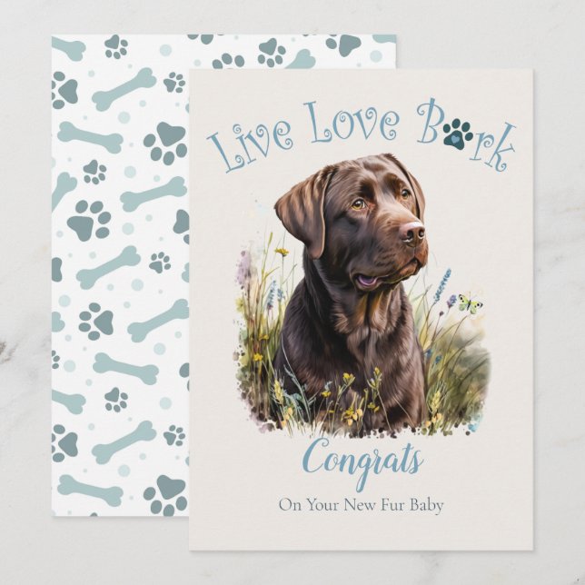 Carte Adoption de chien labrador chocolat, jour J (Devant / Derrière)