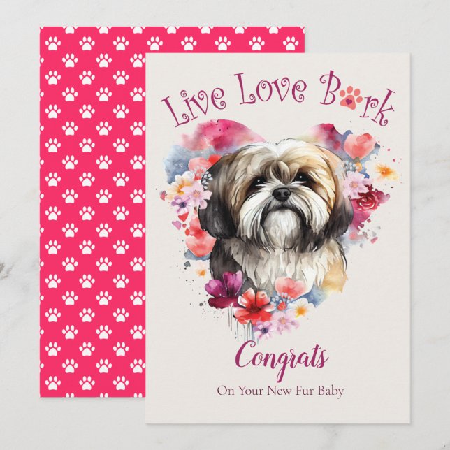 Carte Adoption de chien Lhasa Apso, Jour J (Devant / Derrière)