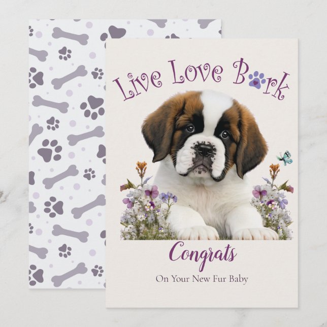 Carte Adoption de chien St. Bernard, Jour J'ai été adopt (Devant / Derrière)
