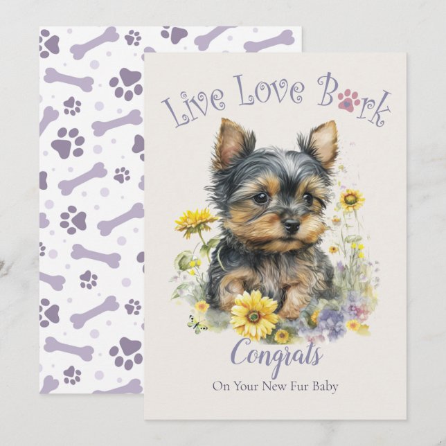 Carte Adoption de chien Yorkie, Jour J'ai Craqué (Devant / Derrière)