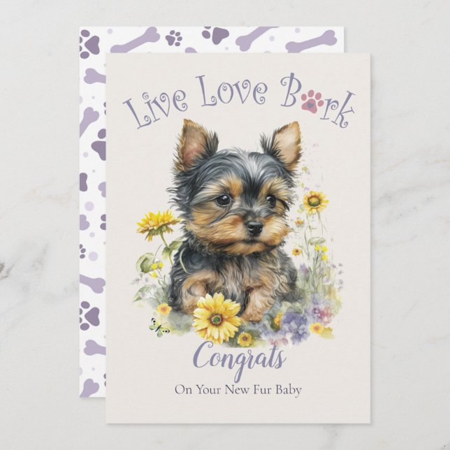 Carte Adoption de chien Yorkie, Jour J'ai été adopté (Devant / Derrière)