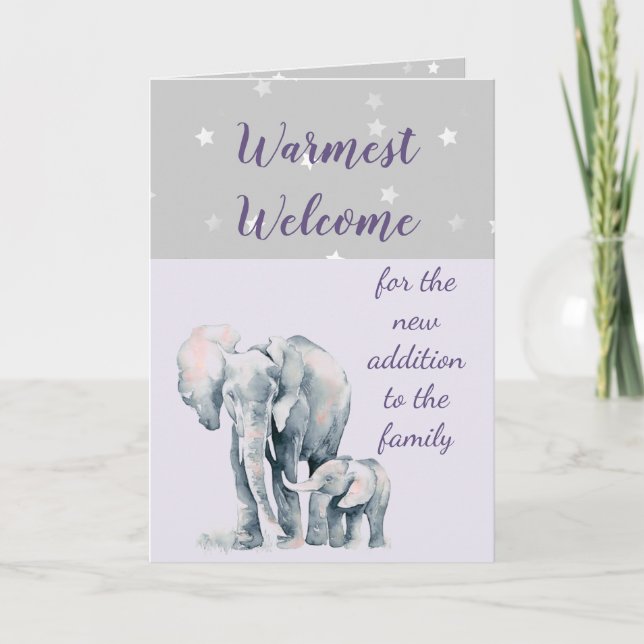 Carte Adoption Nouvelle addition Cute Baby Elephant (Devant)