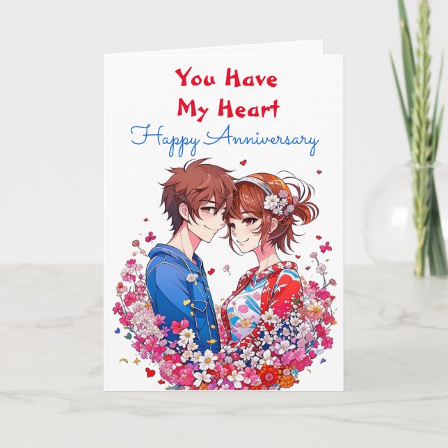 Carte Adorable Anniversaire Personnalisé Anime Couple (Devant)
