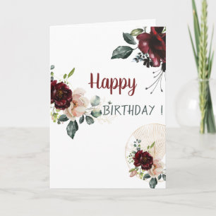 Carte Adorable Aquarelle Bourgogne Fleurs Anniversaire