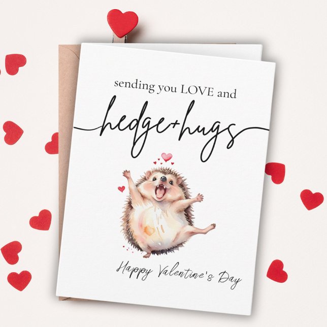 Carte Adorable aquarelle Happy Hedgehog Saint Valentin (Adorable Watercolor Happy Hedgehog Valentine's Day Card)