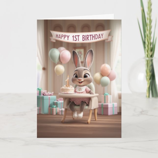 Carte Adorable Baby Bunny First Birthday Celebration (Devant)