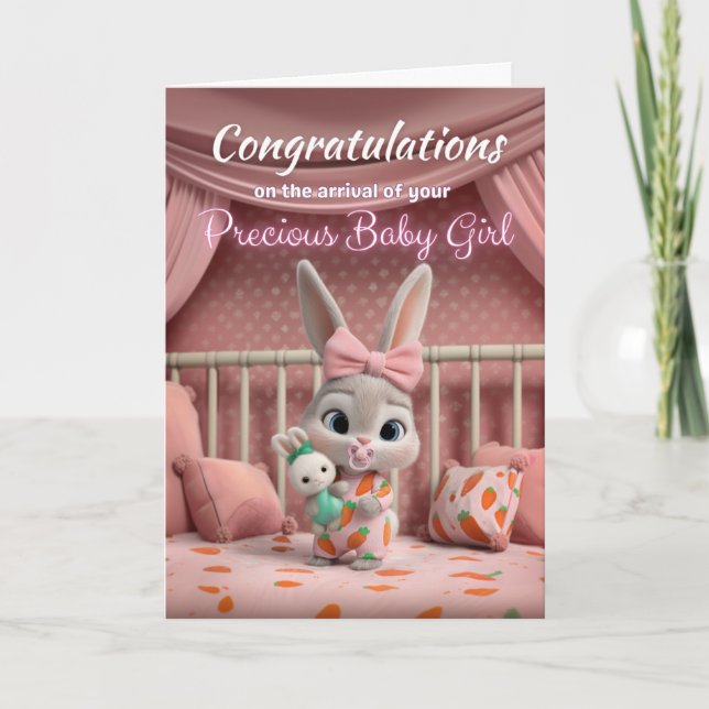 Carte Adorable Baby Bunny in Pink Congrats New Baby Girl (Devant)