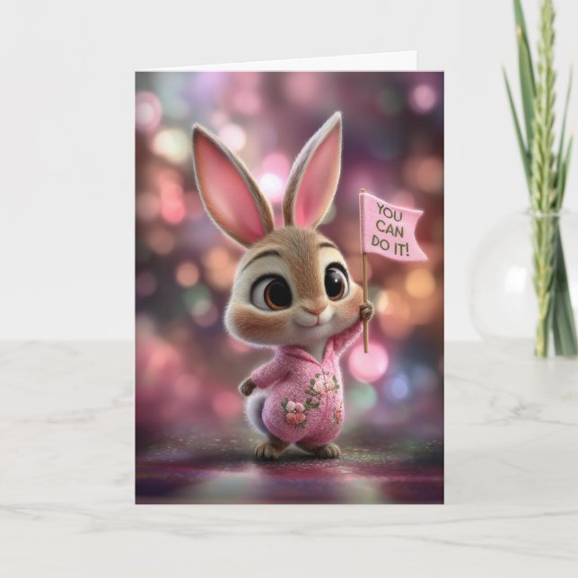 Carte Adorable Baby Bunny in Pink Hoodie Encouragement (Devant)