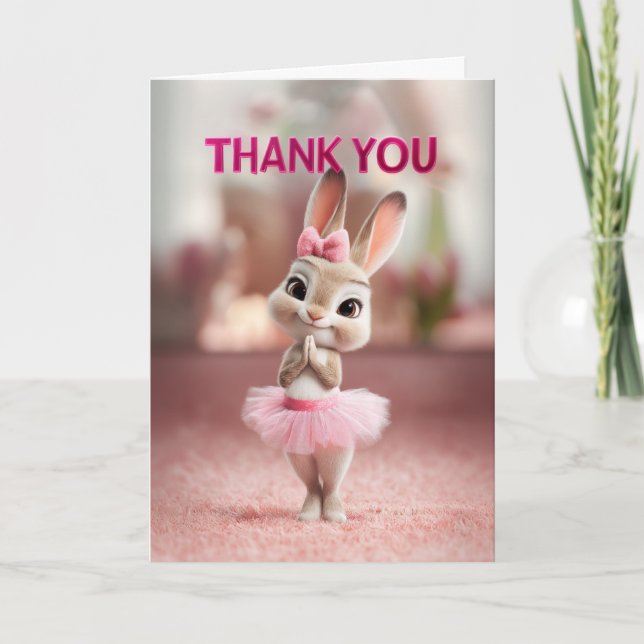 Carte Adorable Baby Bunny in Pink Tutu Thank You (Devant)