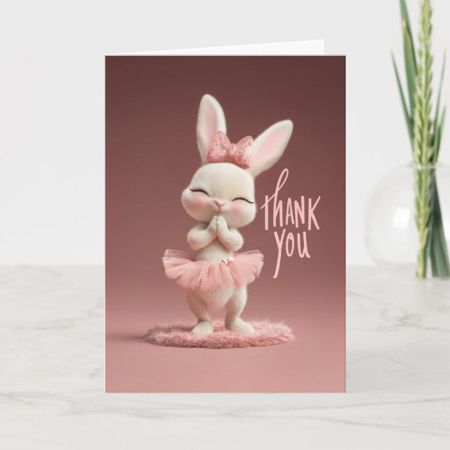 Carte Adorable Baby Bunny in Pink Tutu Thank You (Devant)
