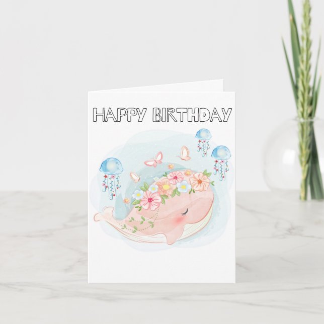 Carte Adorable baleine de natation Joyeux anniversaire (Devant)