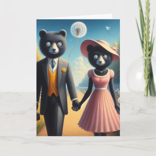 Carte Adorable Bear Couple a Walk in the Park Hold Hands (Devant)