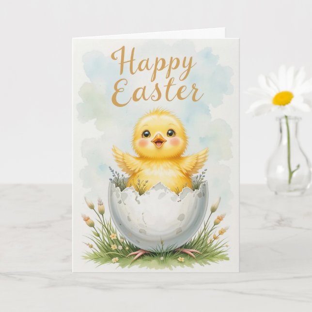 Carte Adorable bébé poussin heureux Pâques (Petite plante)