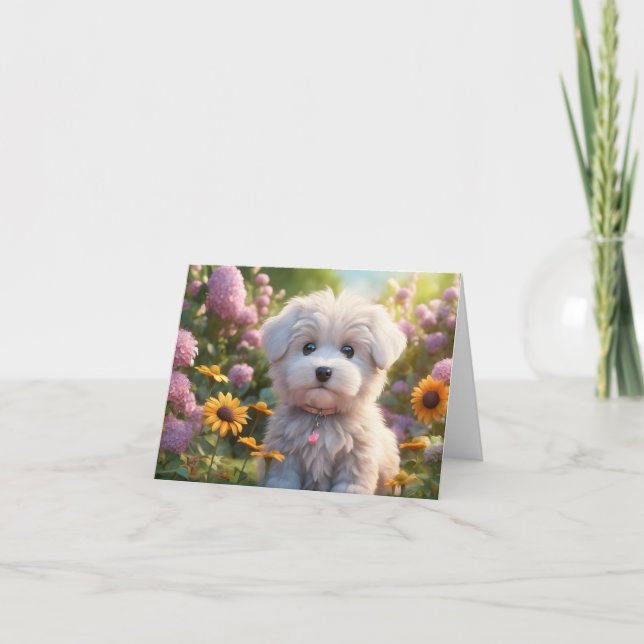 Carte Adorable Blanc Fluffy Puppy Blank Salutation (Devant)