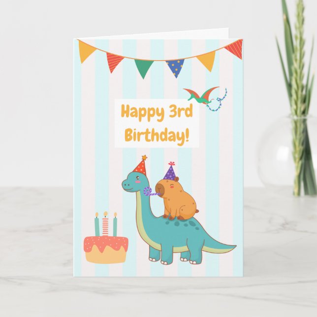 Carte Adorable Brontosaurus Capybara 3rd Birthday Card (Devant)