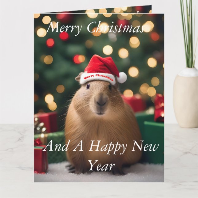 Carte Adorable Capybara de Noël, Big Christmas Card (Devant)