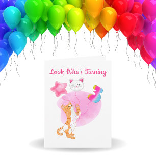 Carte Adorable Cat with 3rd Birthday Balloons