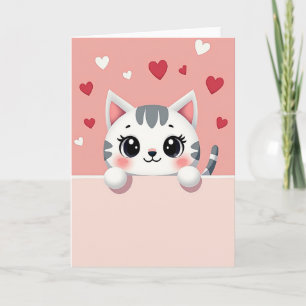 Carte Adorable Chat Amour Coeurs