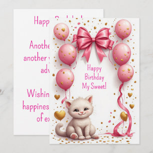 Carte Adorable Chaton Ballon Rose 🐱