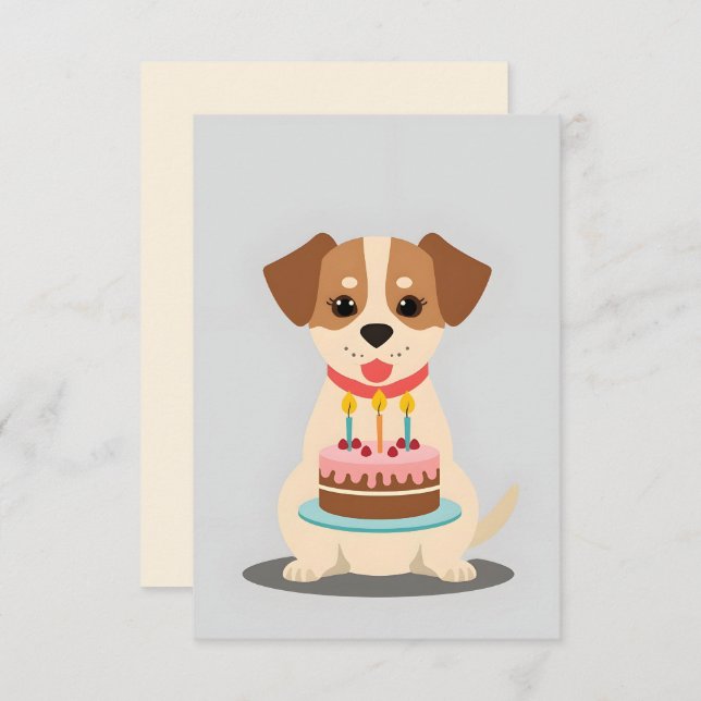 Carte Adorable chiot avec gâteau d'anniversaire (Devant / Derrière)