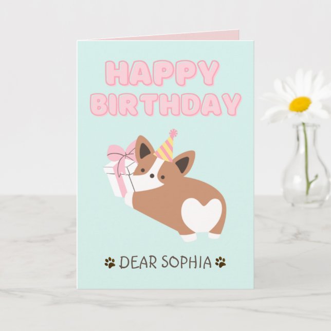 Carte Adorable Chiot dans un Casquette Joyeux Anniversai (Petite plante)