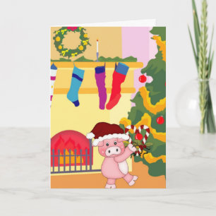 Carte adorable de porc de Noël