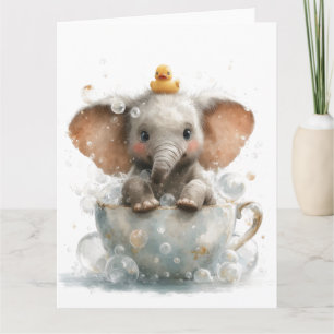Carte Adorable éléphant bébé en tasse avec canard en cao