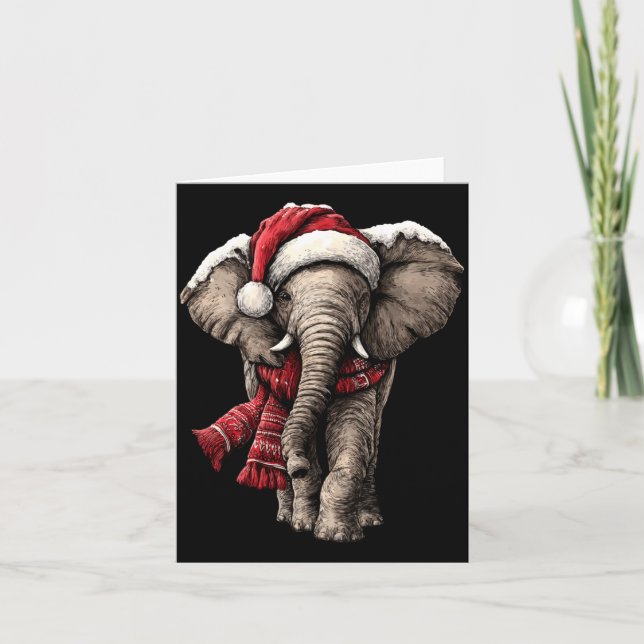 Carte Adorable Elephant In Santa Hat Snowy Winter Christ (Devant)