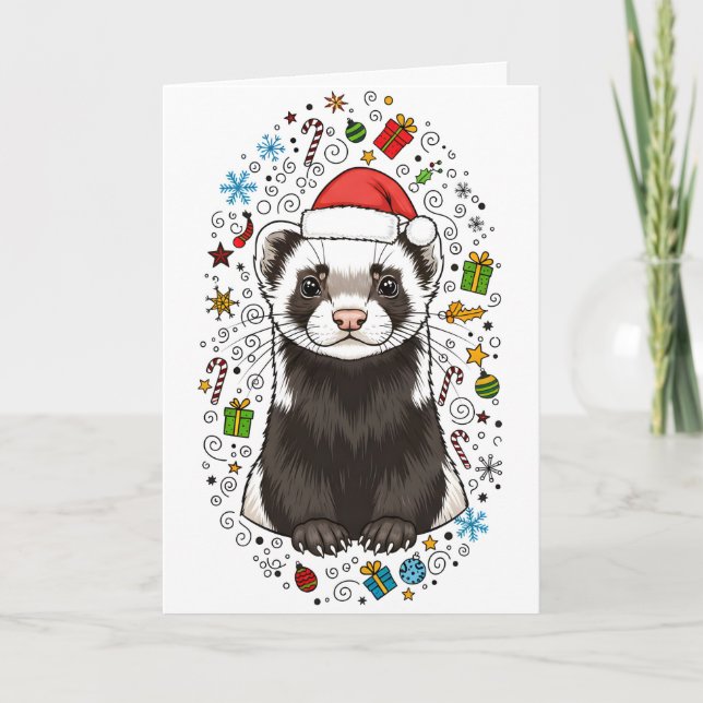 Carte Adorable Ferret in Santa Hat Merry Christmas Card (Devant)