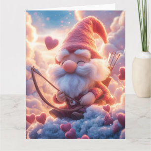 Carte Adorable Gnome de la Saint-Valentin avec Arc et Fl