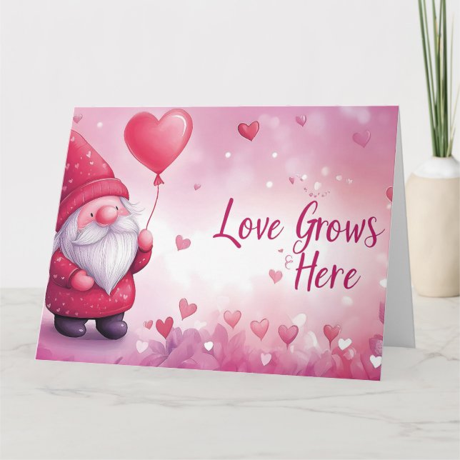 Carte Adorable Gnome de la Saint-Valentin avec Ballon en (Devant)