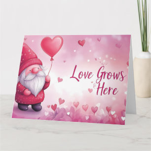 Carte Adorable Gnome de la Saint-Valentin avec Ballon en