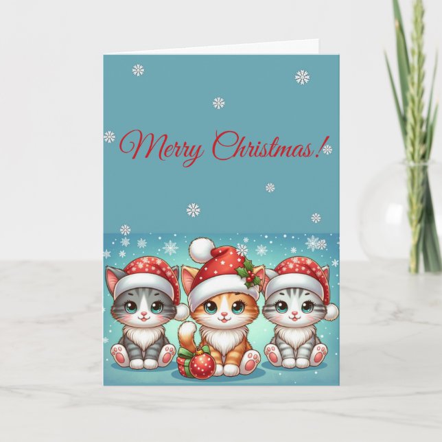 Carte Adorable Kawaii Kitties in Santa Hats Winter Chris (Devant)